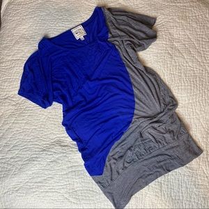 Coldshoulder tunic top, blue and grey